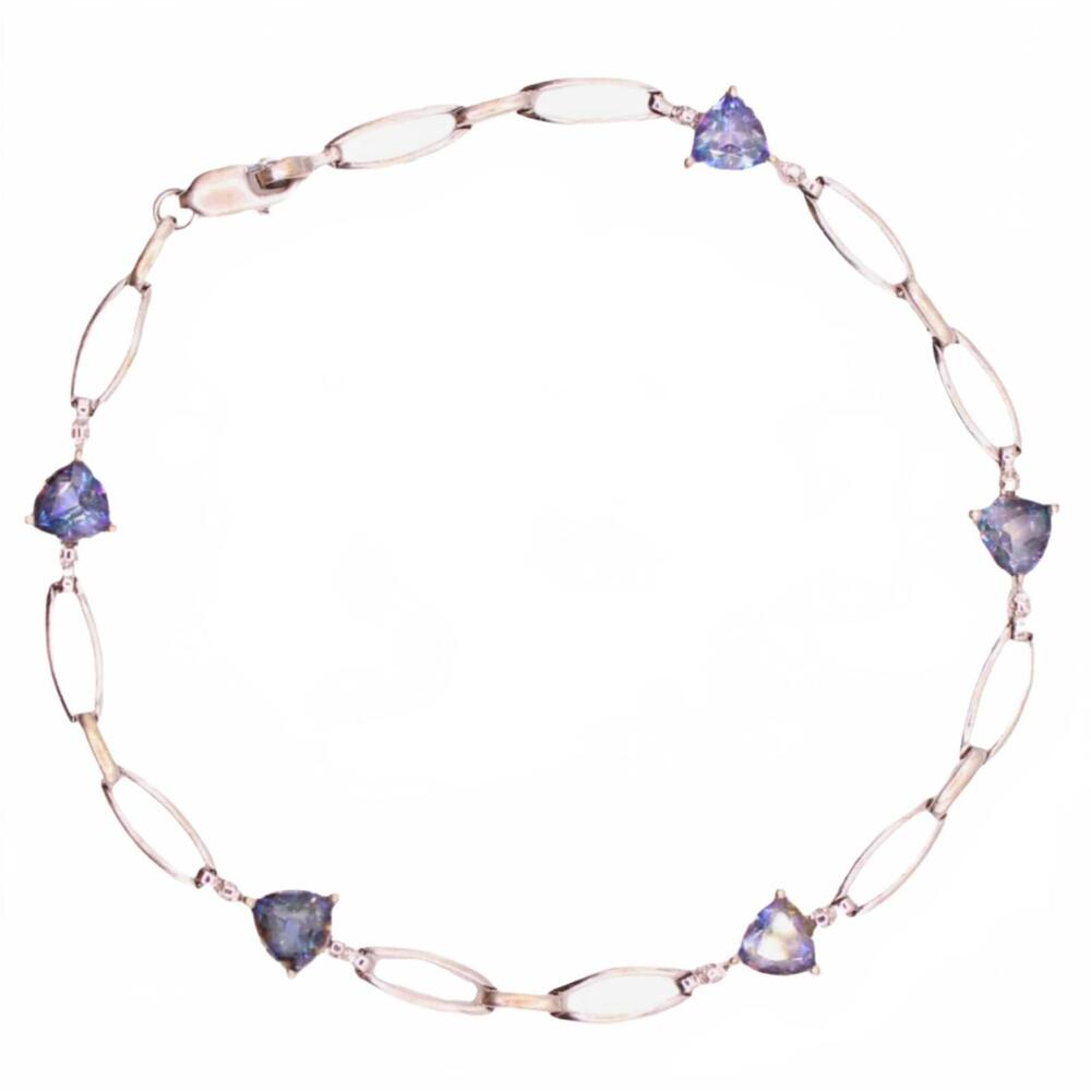 10kt White Gold Mystic Topaz Trillion Open Loop Link Bracelet